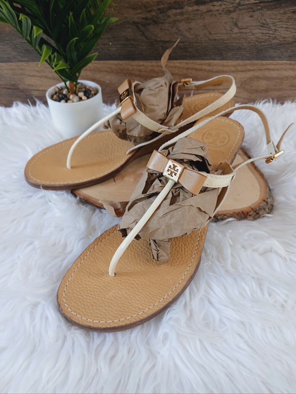 Tory Burch Leather Thong Wedge Sandals